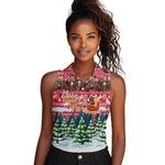 Guinea Bissau Christmas Women Sleeveless Polo Shirt Santa Sleigh Reindeer Forest and National Flag - African Pride