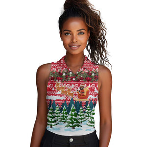 Guinea Bissau Christmas Women Sleeveless Polo Shirt Santa Sleigh Reindeer Forest and National Flag - African Pride