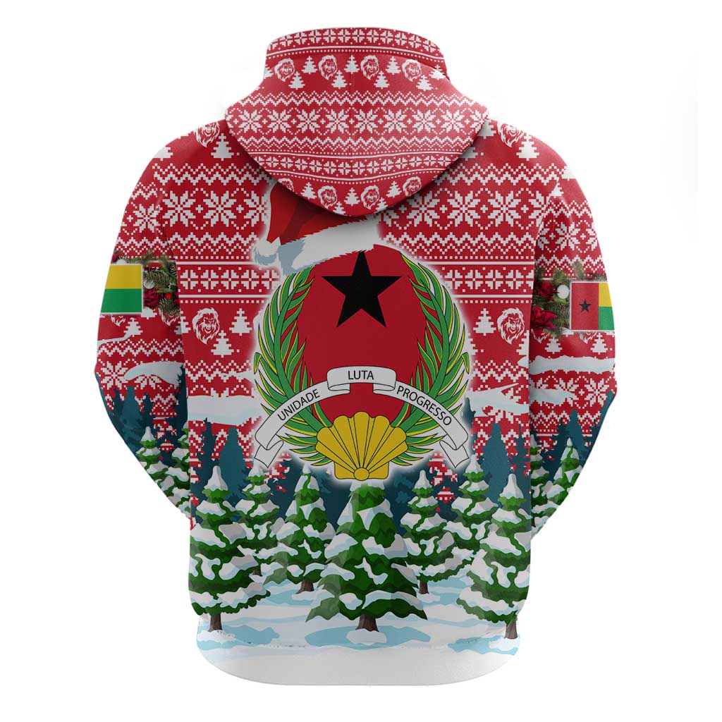 Guinea Bissau Christmas Zip Hoodie Santa Sleigh Reindeer Forest and National Flag - African Pride