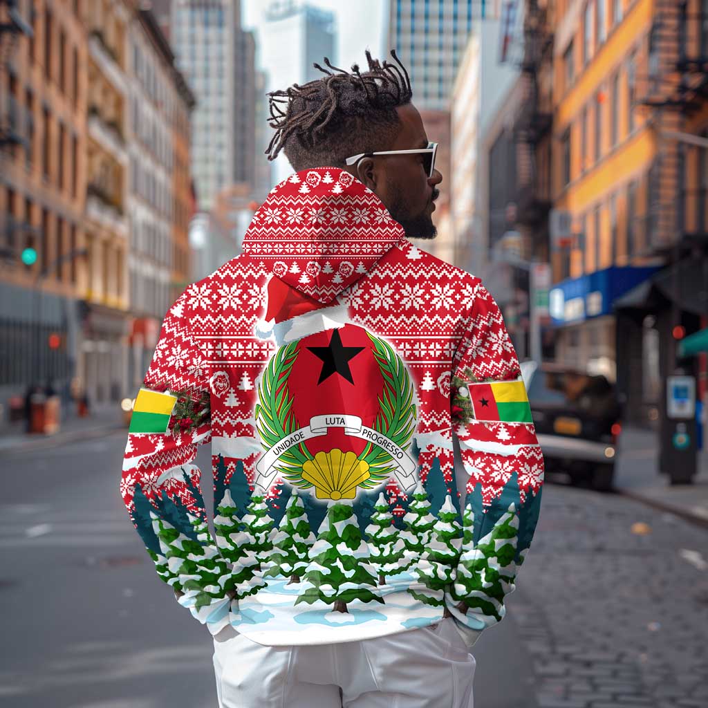 Guinea Bissau Christmas Zip Hoodie Santa Sleigh Reindeer Forest and National Flag - African Pride