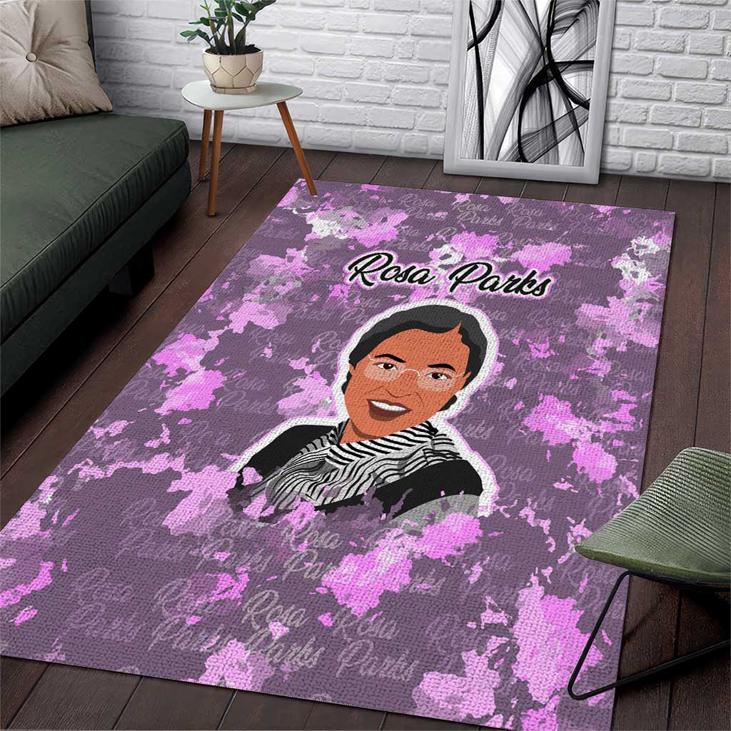 Rosa Parks Area Rug Purple Floral Pattern Civil Rights Tribute Bold Name Repeated Text Design - African Pride