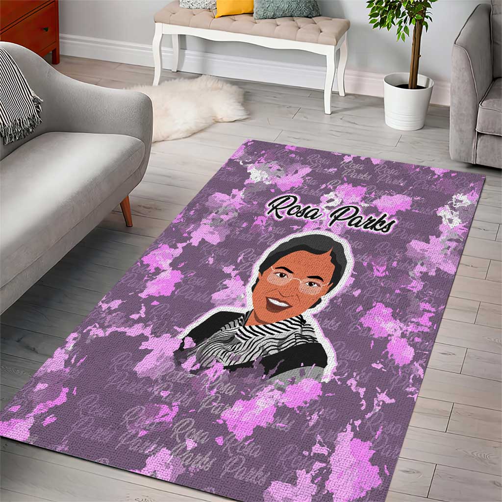 Rosa Parks Area Rug Purple Floral Pattern Civil Rights Tribute Bold Name Repeated Text Design - African Pride