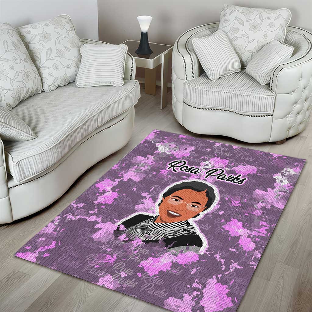 Rosa Parks Area Rug Purple Floral Pattern Civil Rights Tribute Bold Name Repeated Text Design - African Pride