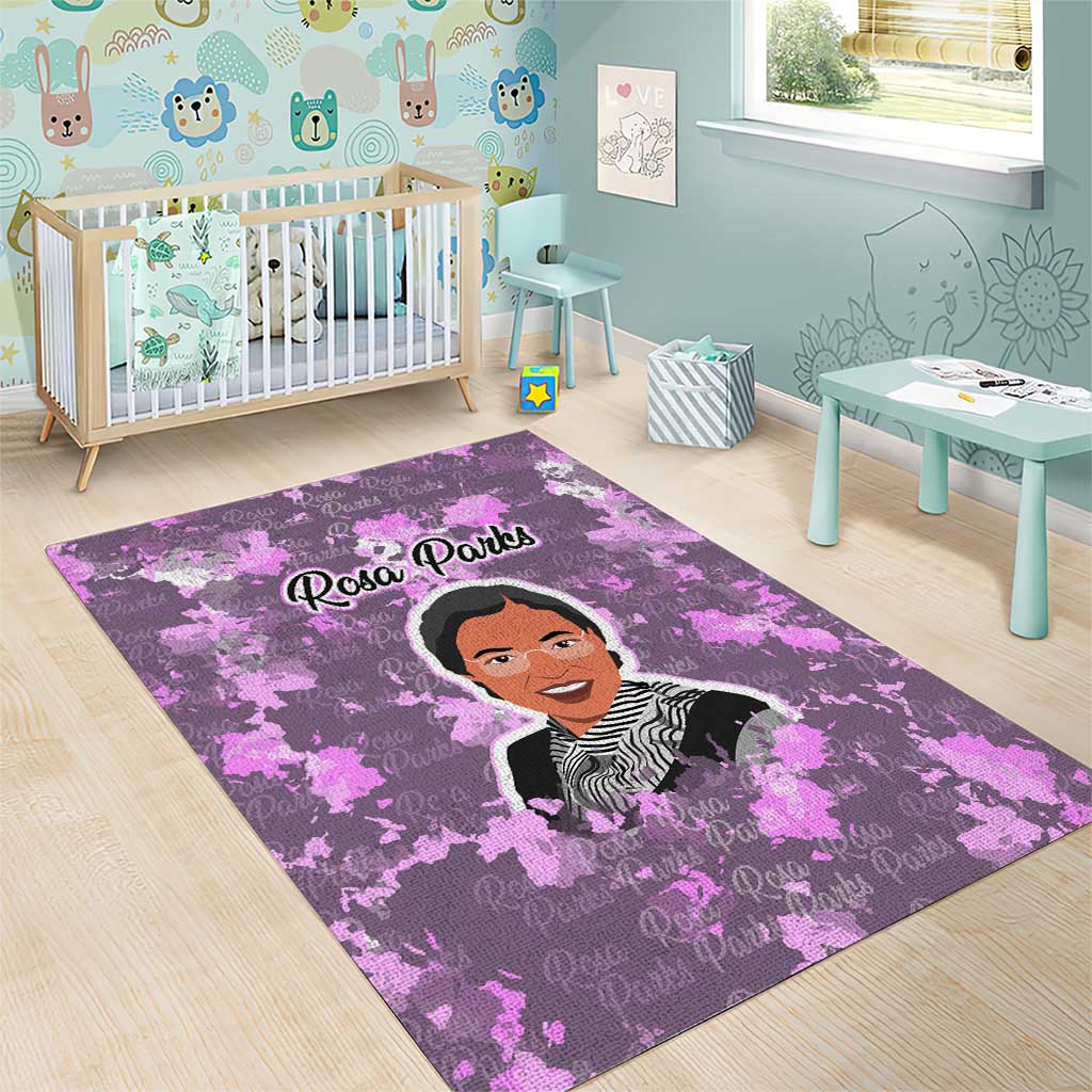 Rosa Parks Area Rug Purple Floral Pattern Civil Rights Tribute Bold Name Repeated Text Design - African Pride