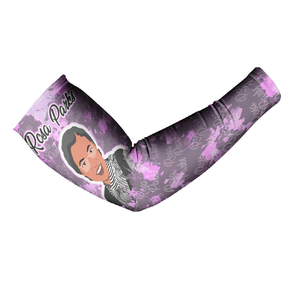Rosa Parks Arm Sleeves Purple Floral Pattern Civil Rights Tribute Bold Name Repeated Text Design - African Pride