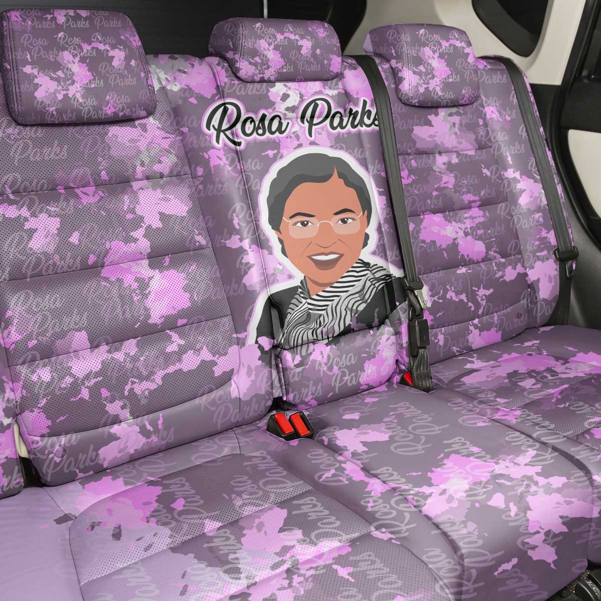 Rosa Parks Back Car Seat Cover Purple Floral Pattern Civil Rights Tribute Bold Name Repeated Text Design - African Pride