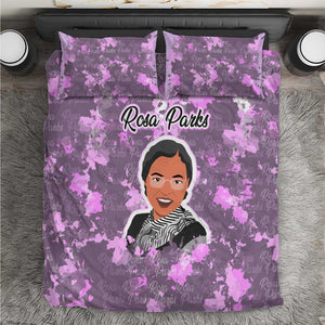 Rosa Parks Bedding Set Purple Floral Pattern Civil Rights Tribute Bold Name Repeated Text Design - African Pride