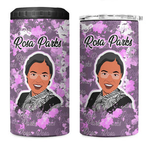 Rosa Parks 4 in 1 Can Cooler Tumbler Purple Floral Pattern Civil Rights Tribute Bold Name Repeated Text Design - African Pride