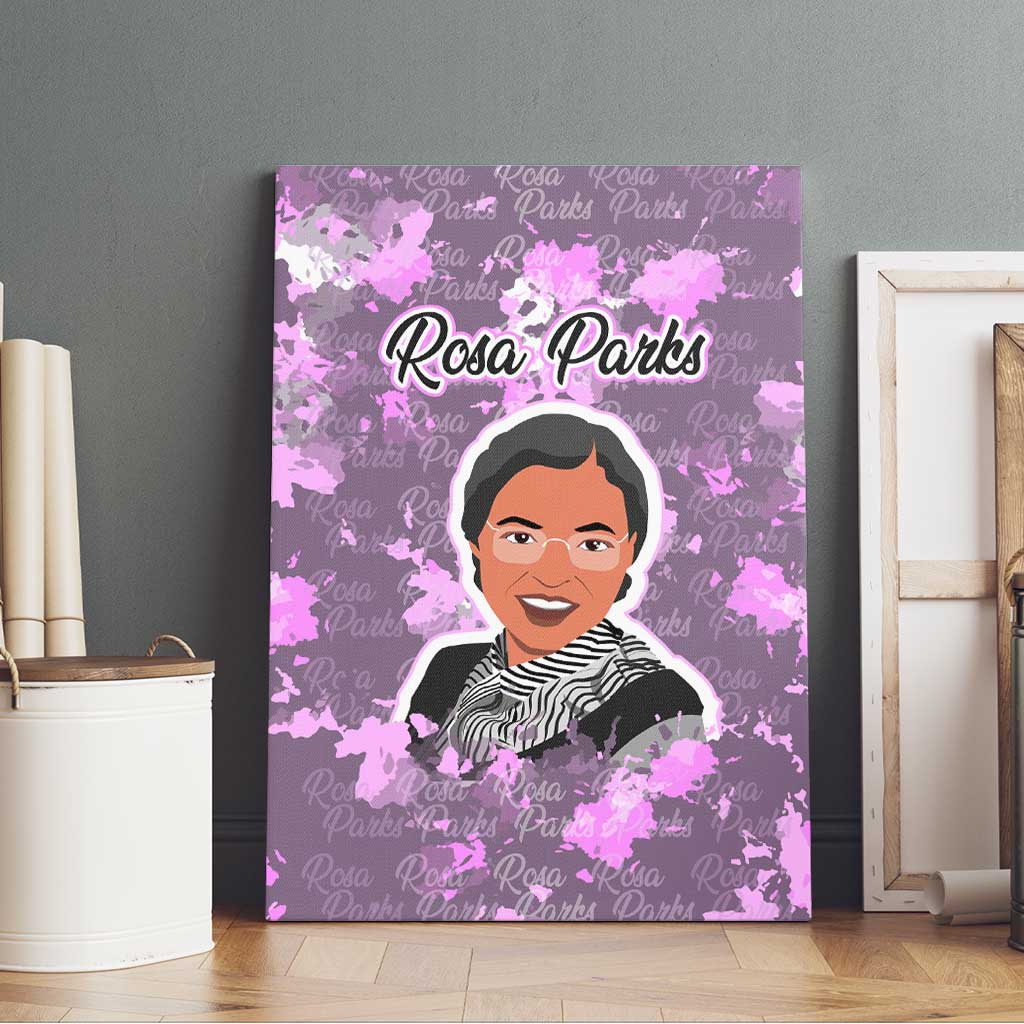 Rosa Parks Canvas Wall Art Purple Floral Pattern Civil Rights Tribute Bold Name Repeated Text Design - African Pride