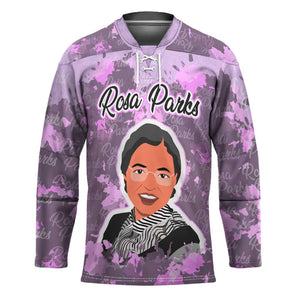 Rosa Parks Hockey Jersey Purple Floral Pattern Civil Rights Tribute Bold Name Repeated Text Design - African Pride