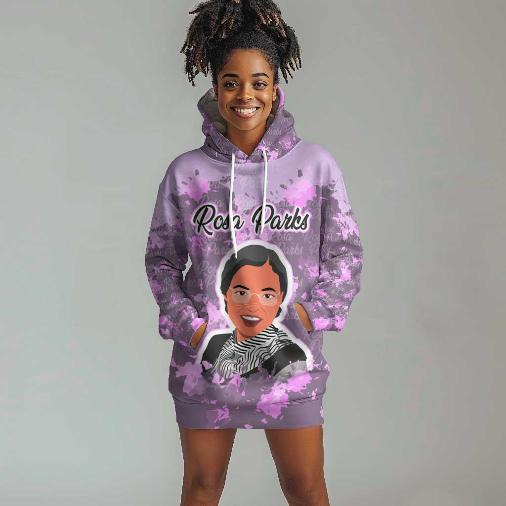 Rosa Parks Hoodie Dress Purple Floral Pattern Civil Rights Tribute Bold Name Repeated Text Design - African Pride