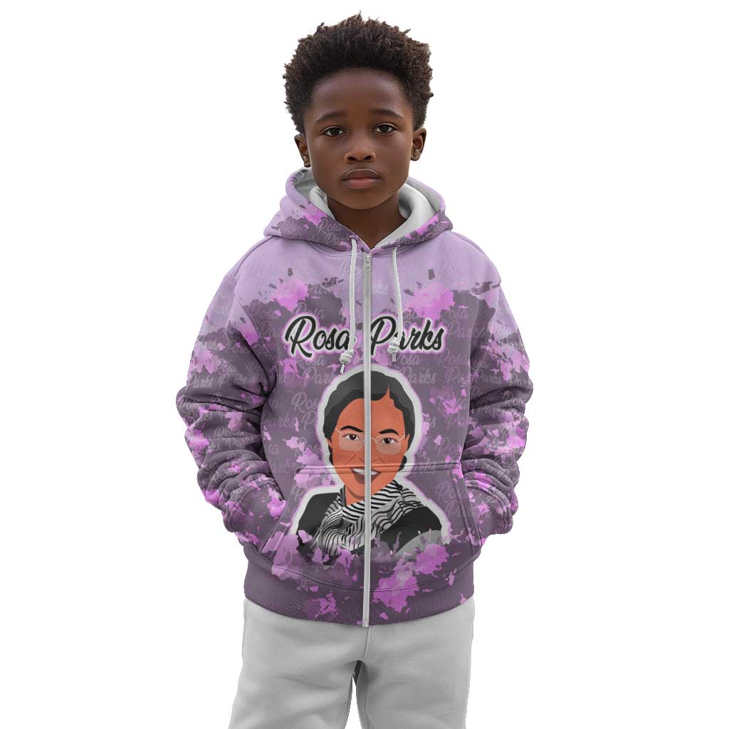Rosa Parks Kid Hoodie Purple Floral Pattern Civil Rights Tribute Bold Name Repeated Text Design - African Pride