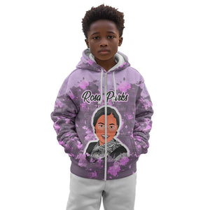 Rosa Parks Kid Hoodie Purple Floral Pattern Civil Rights Tribute Bold Name Repeated Text Design - African Pride