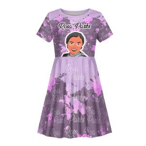 Rosa Parks Kid Short Sleeve Dress Purple Floral Pattern Civil Rights Tribute Bold Name Repeated Text Design TS04