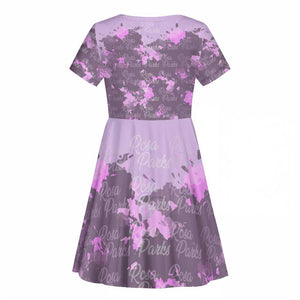 Rosa Parks Kid Short Sleeve Dress Purple Floral Pattern Civil Rights Tribute Bold Name Repeated Text Design TS04