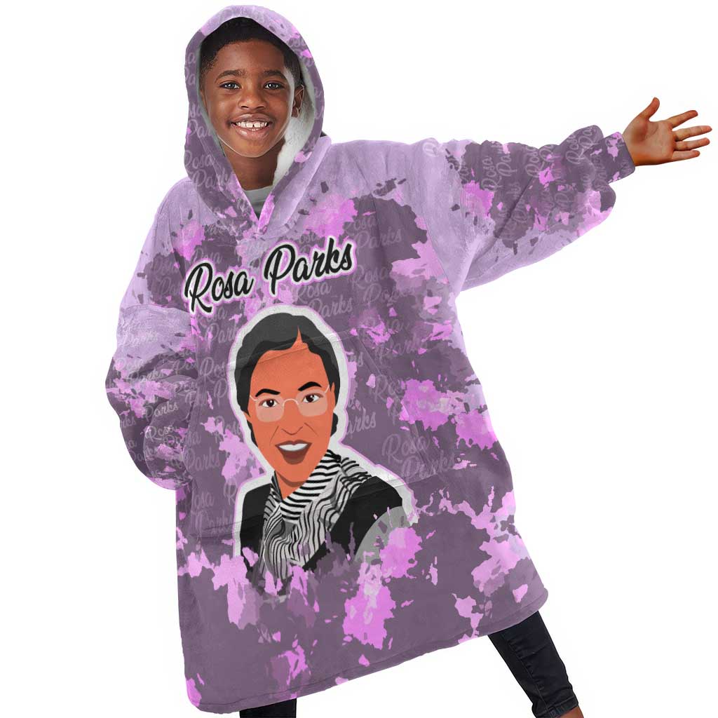 Rosa Parks Kid Wearable Blanket Hoodie Purple Floral Pattern Civil Rights Tribute Bold Name Repeated Text Design - African Pride