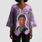 Rosa Parks Kimono Sleeve Blouse Purple Floral Pattern Civil Rights Tribute Bold Name Repeated Text Design - African Pride