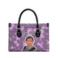 Rosa Parks Leather Bag Purple Floral Pattern Civil Rights Tribute Bold Name Repeated Text Design - African Pride