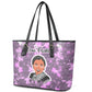 Rosa Parks Leather Tote Bag Purple Floral Pattern Civil Rights Tribute Bold Name Repeated Text Design - African Pride