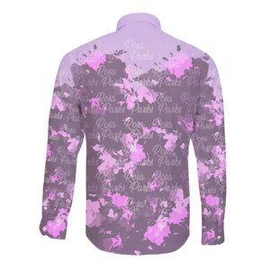 Rosa Parks Long Sleeve Button Shirt Purple Floral Pattern Civil Rights Tribute Bold Name Repeated Text Design - African Pride