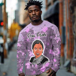 Rosa Parks Long Sleeve Shirt Purple Floral Pattern Civil Rights Tribute Bold Name Repeated Text Design - African Pride