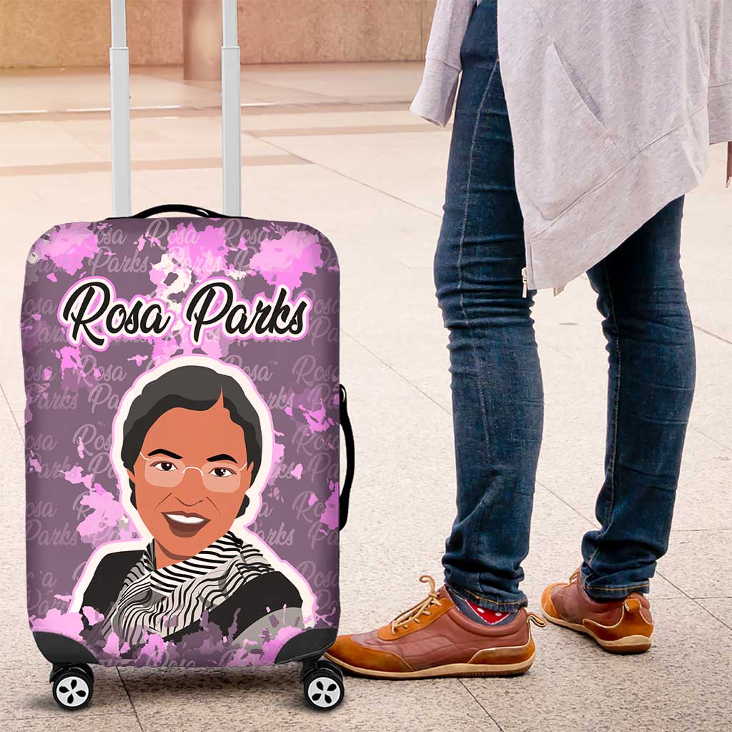 Rosa Parks Luggage Cover Purple Floral Pattern Civil Rights Tribute Bold Name Repeated Text Design - African Pride