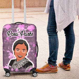 Rosa Parks Luggage Cover Purple Floral Pattern Civil Rights Tribute Bold Name Repeated Text Design - African Pride