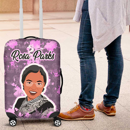 Rosa Parks Luggage Cover Purple Floral Pattern Civil Rights Tribute Bold Name Repeated Text Design - African Pride