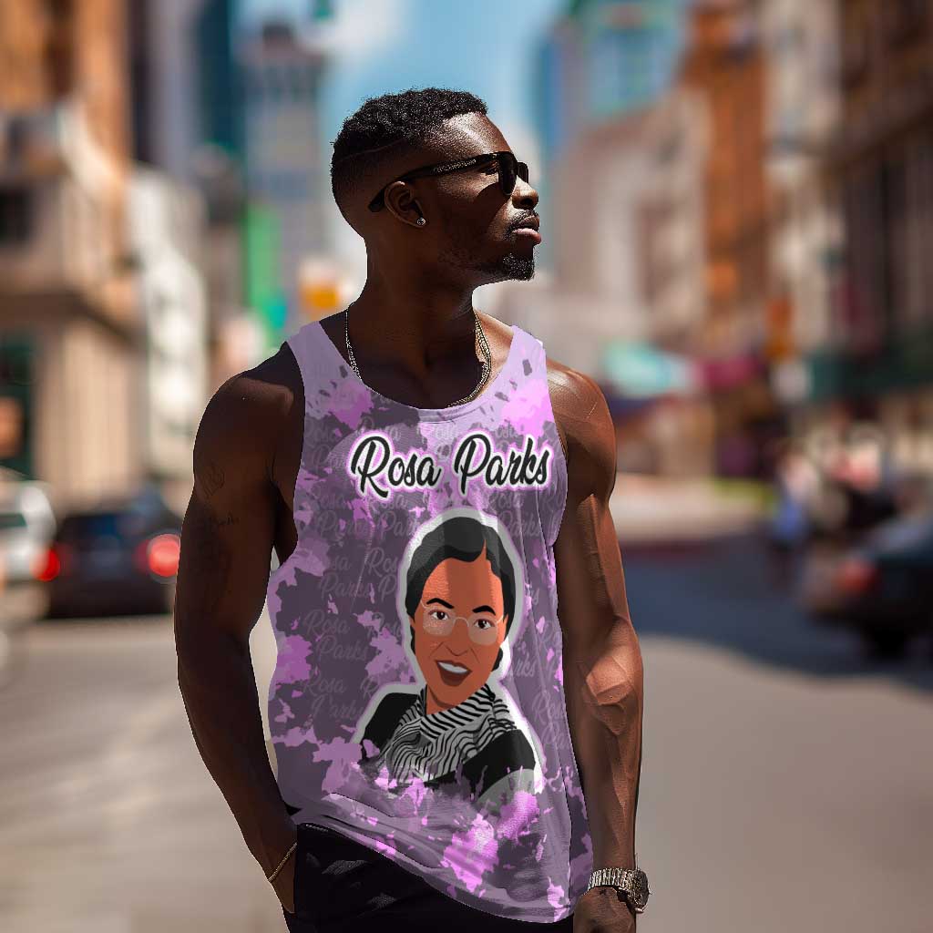 Rosa Parks Men Tank Top Purple Floral Pattern Civil Rights Tribute Bold Name Repeated Text Design - African Pride