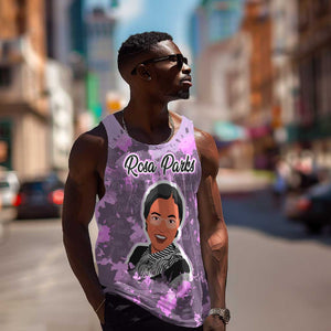 Rosa Parks Men Tank Top Purple Floral Pattern Civil Rights Tribute Bold Name Repeated Text Design - African Pride