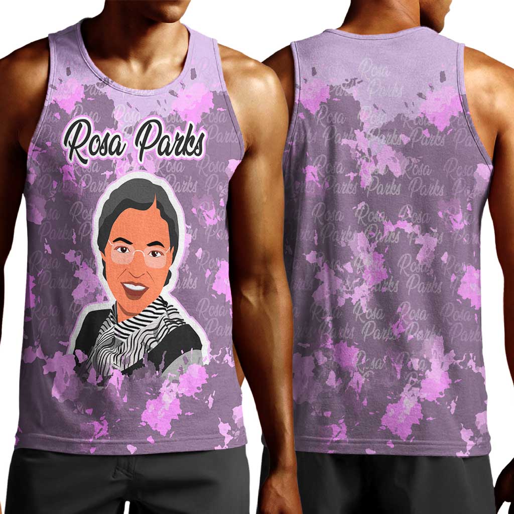 Rosa Parks Men Tank Top Purple Floral Pattern Civil Rights Tribute Bold Name Repeated Text Design - African Pride