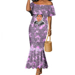 Rosa Parks Mermaid Dress Purple Floral Pattern Civil Rights Tribute Bold Name Repeated Text Design - African Pride