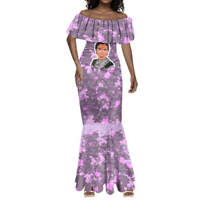 Rosa Parks Mermaid Dress Purple Floral Pattern Civil Rights Tribute Bold Name Repeated Text Design - African Pride