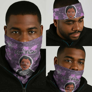 Rosa Parks Neck Gaiter Purple Floral Pattern Civil Rights Tribute Bold Name Repeated Text Design - African Pride