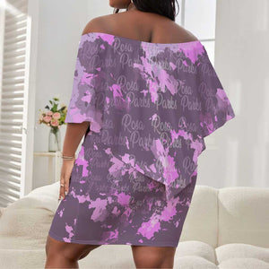 Rosa Parks Off Shoulder Short Dress Purple Floral Pattern Civil Rights Tribute Bold Name Repeated Text Design - African Pride