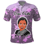 Rosa Parks Polo Shirt Purple Floral Pattern Civil Rights Tribute Bold Name Repeated Text Design TS04