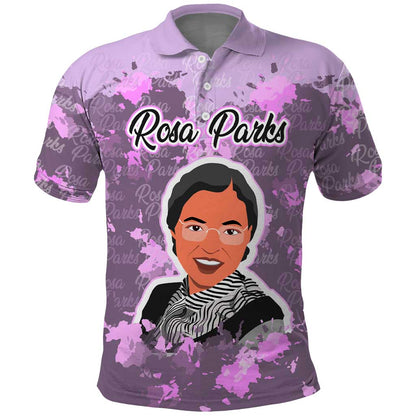 Rosa Parks Polo Shirt Purple Floral Pattern Civil Rights Tribute Bold Name Repeated Text Design TS04