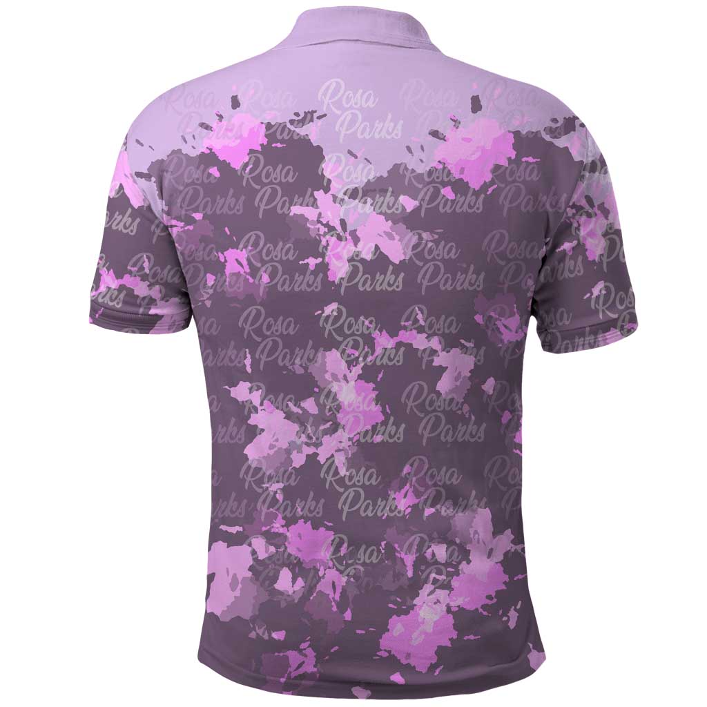 Rosa Parks Polo Shirt Purple Floral Pattern Civil Rights Tribute Bold Name Repeated Text Design TS04