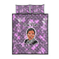 Rosa Parks Quilt Bed Set Purple Floral Pattern Civil Rights Tribute Bold Name Repeated Text Design - African Pride