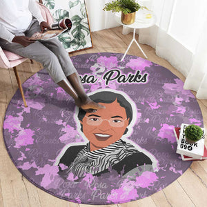 Rosa Parks Round Carpet Purple Floral Pattern Civil Rights Tribute Bold Name Repeated Text Design - African Pride