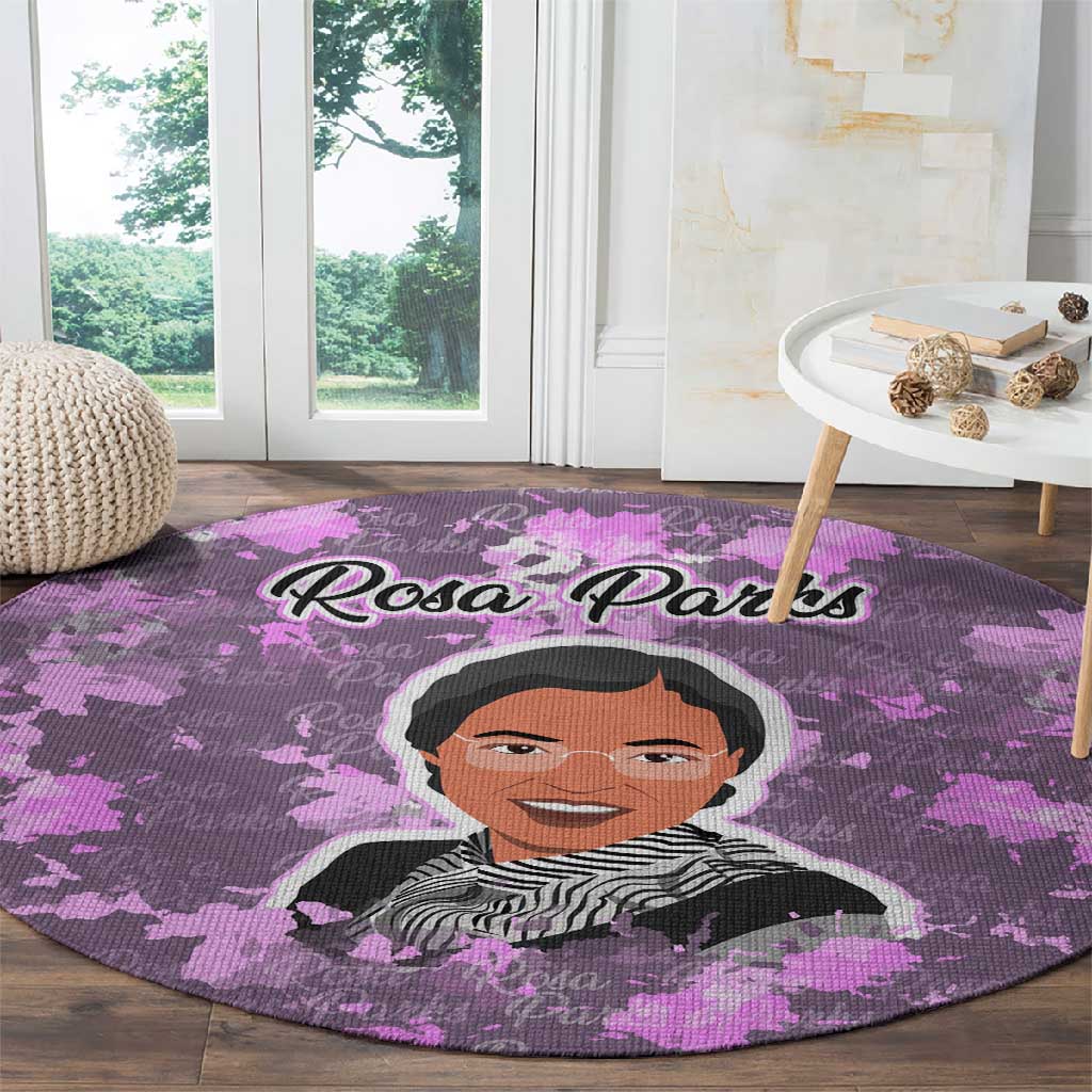 Rosa Parks Round Carpet Purple Floral Pattern Civil Rights Tribute Bold Name Repeated Text Design - African Pride