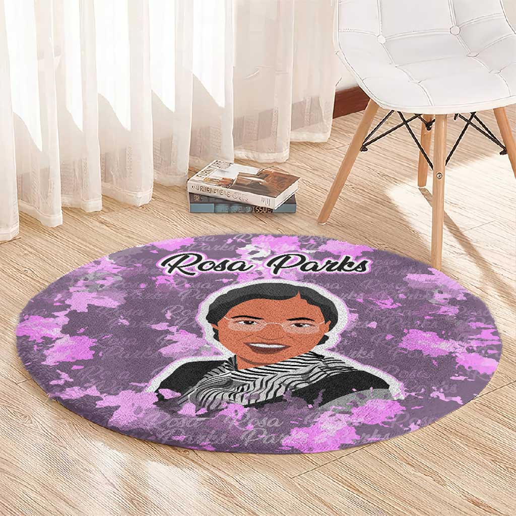 Rosa Parks Round Carpet Purple Floral Pattern Civil Rights Tribute Bold Name Repeated Text Design - African Pride