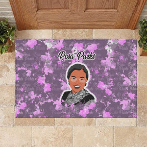 Rosa Parks Rubber Doormat Purple Floral Pattern Civil Rights Tribute Bold Name Repeated Text Design - African Pride