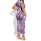 Rosa Parks Short Sleeve Bodycon Dress Purple Floral Pattern Civil Rights Tribute Bold Name Repeated Text Design TS04
