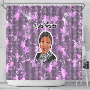 Rosa Parks Shower Curtain Purple Floral Pattern Civil Rights Tribute Bold Name Repeated Text Design - African Pride