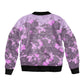 Rosa Parks Sleeve Zip Bomber Jacket Purple Floral Pattern Civil Rights Tribute Bold Name Repeated Text Design - African Pride