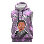Rosa Parks Sleeveless Hoodie Purple Floral Pattern Civil Rights Tribute Bold Name Repeated Text Design - African Pride