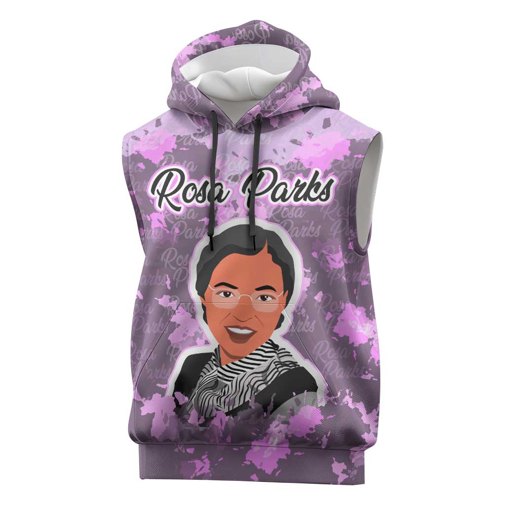 Rosa Parks Sleeveless Hoodie Purple Floral Pattern Civil Rights Tribute Bold Name Repeated Text Design - African Pride