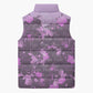 Rosa Parks Sleeveless Puffer Jacket Purple Floral Pattern Civil Rights Tribute Bold Name Repeated Text Design - African Pride