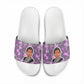 Rosa Parks Slide Sandals Purple Floral Pattern Civil Rights Tribute Bold Name Repeated Text Design - African Pride